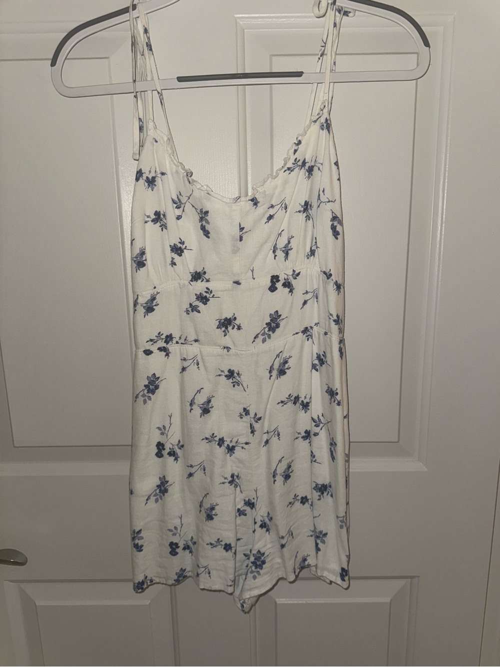 Abercrombie & Fitch White Floral Romper with Blue Print